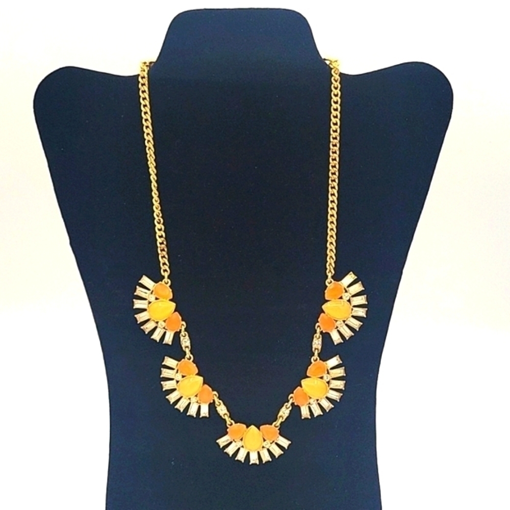 Ann Taylor Statement Necklace Gold Tone Tangerine & Apricot Stones with Crystal